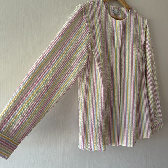 Kimberly Taylor Womens Pastel Rainbow Multicolor‎ Gauze Structured Blouse Medium - Picture 2 of 7